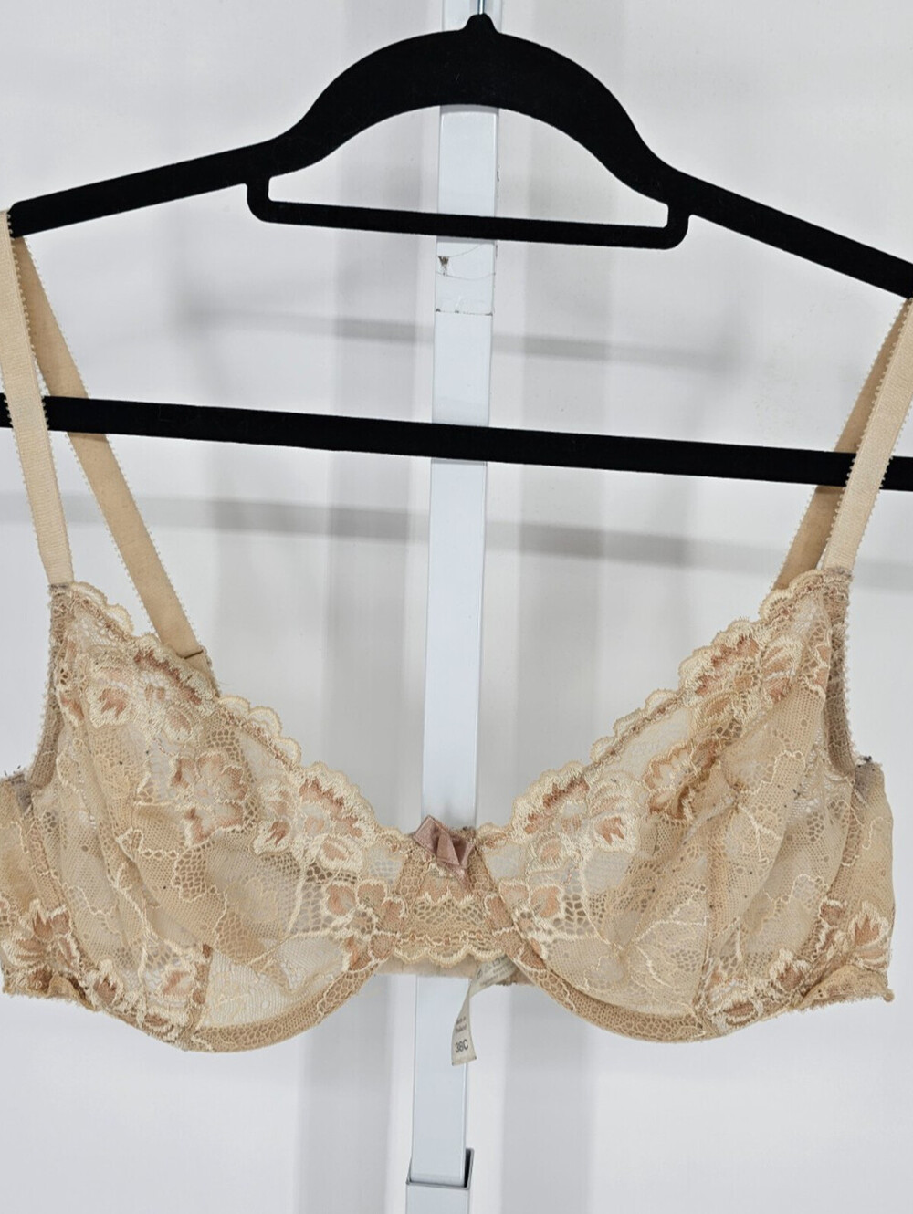 Apt 9 Intimates womens Sz 38C Unlined T Shirt Bra Sexy Sheer Lace Beige